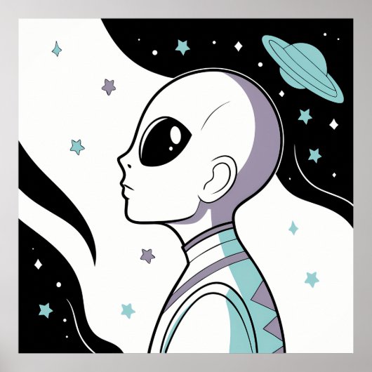 Poster Galactic Gaze: Alien in Cosmic Space (Devant)