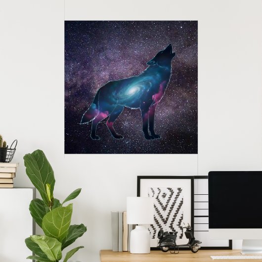 Poster Galactic Howling Wolf Silhouette (Bureau à domicile)