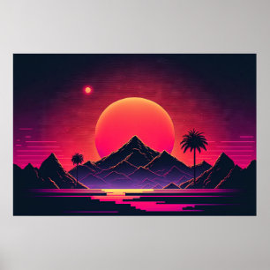 Poster Galactique Vista : Neon Mountain Oasis
