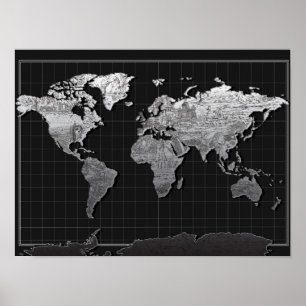 Poster galaxie 4 noirs et blancs de carte du monde
