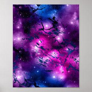 Poster Galaxie   Bleu cosmique Marbre pourpre et rose