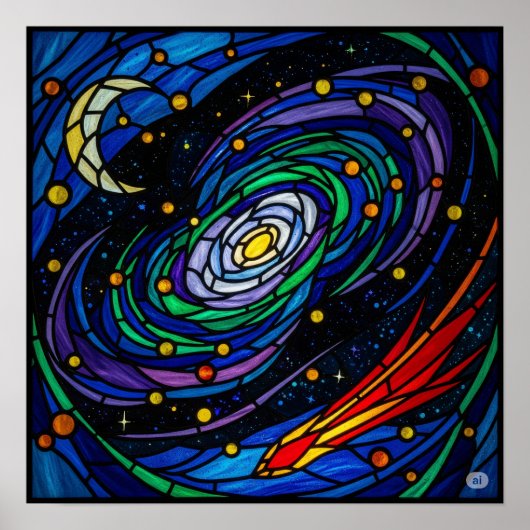 Poster Galaxie cosmique Art en verre tendu (Devant)