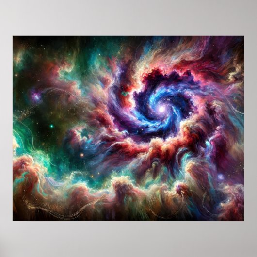 Poster Galaxie cosmique colorée avec Nebula radiante (Devant)