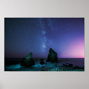 Poster Galaxie de manière laiteuse au-dessus de mer