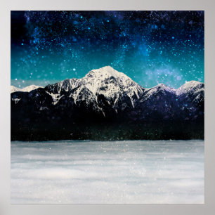 Poster Galaxie de rêve montagneuse au-dessus des nuages