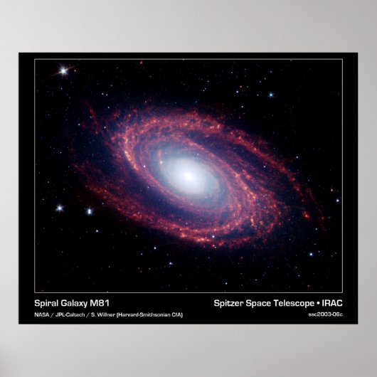 Poster Galaxie Spirale M81 - Télescope Spitzer (Devant)
