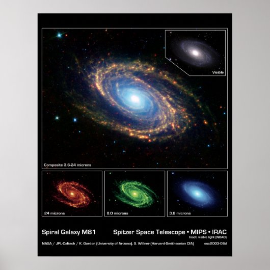 Poster Galaxie Spirale M81 - Télescope Spitzer (Devant)