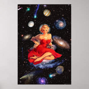 Poster galaxie surréelle vintage belle femme collage art