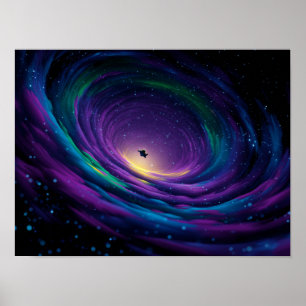 Poster Galaxie Vorticeuse Dynamique avec Astronef Central
