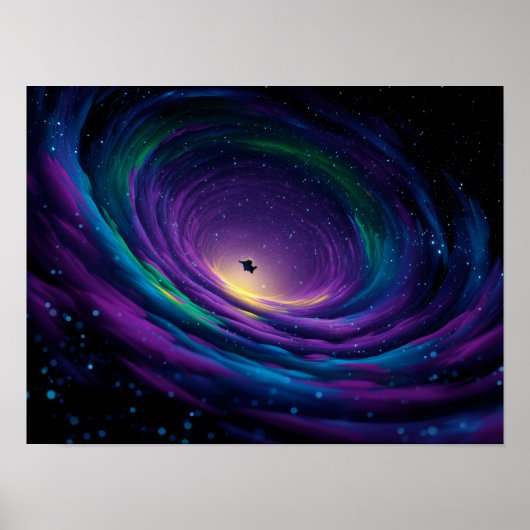 Poster Galaxie Vorticeuse Dynamique avec Astronef Central (Devant)