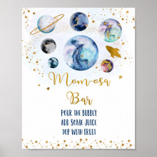 Poster Galaxy Blue Gold Baby shower Mom-osa Bar