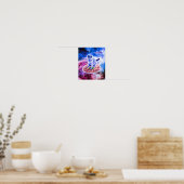 Poster Galaxy Kitty Chat Riding Pizza Dans L'Espace (Cuisine)