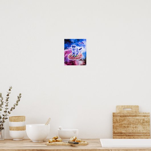 Poster Galaxy Kitty Chat Riding Pizza Dans L'Espace (Cuisine)