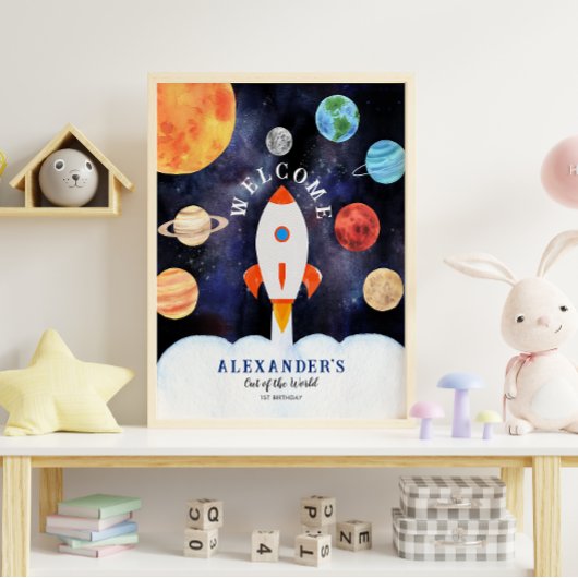 Poster Galaxy Planètes et étoiles Space Rocket Bienvenue