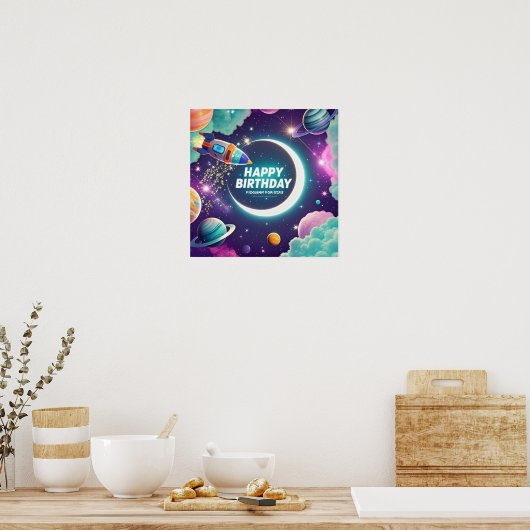 Poster Galaxy thème heureux croissant d'anniversaire lune (Cuisine)