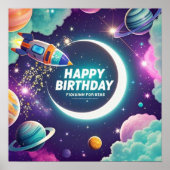Poster Galaxy thème heureux croissant d'anniversaire lune (Devant)