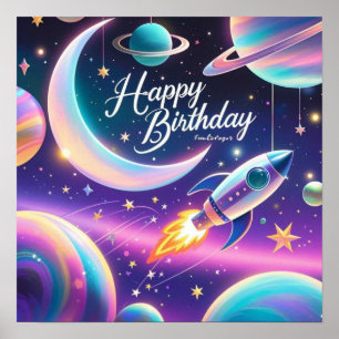 Poster Galaxy thème heureux croissant d'anniversaire lune