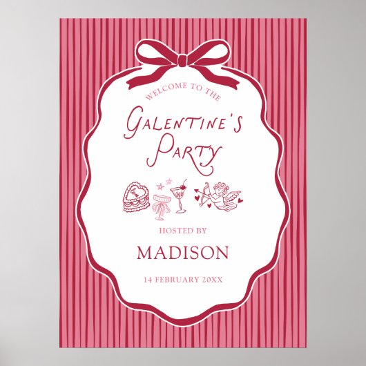Poster Galentine's Cherry Bow Frame Downloadable Welcome (Devant)