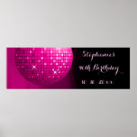 Poster Galerie de Disco Party Hot Pink 90th Birthday<br><div class="desc">Élégante bannières de fête du 90e anniversaire pour femmes et filles. Avec une belle image d'une boule de miroirs rétro disco suspendue, funky, rose étincelante, imprimée sur un arrière - plan romantique rose et noir ondulé. Chic, classe, mignon, girly, contemporain, bannières modernes pour les fêtes dans les couleurs / couleurs...</div>