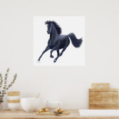 Poster Galloping Black Horse Print (Cuisine)