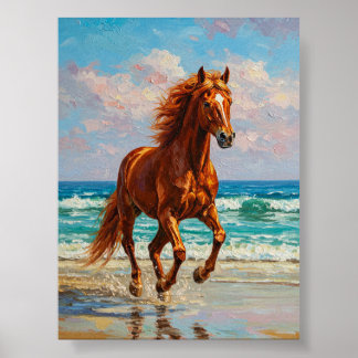 Poster Galloping Horse by Sea | Oil Painting Art
