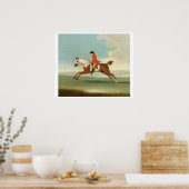 Poster Galloping Racehorse and mounted Jockey in Red (Cuisine)