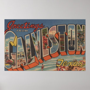 Poster Galveston, Texas - Large Letter Scenes 2
