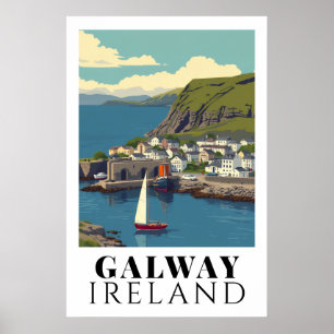 Poster Galway Irlande Art de Voyage Harbour Vintage