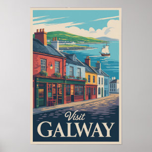 Poster Galway Irlande Illustration Voyage Art Vintage