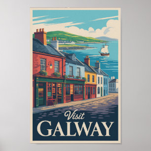 Poster Galway Irlande Illustration Voyage Art Vintage