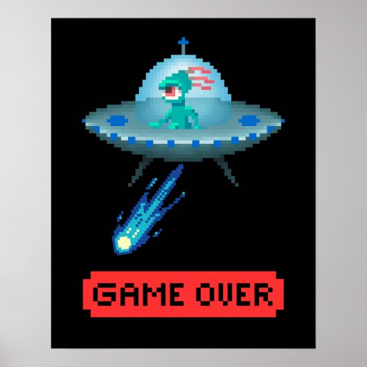 Poster "Game Over" Alien volant un vaisseau spatial OVNI, (Devant)