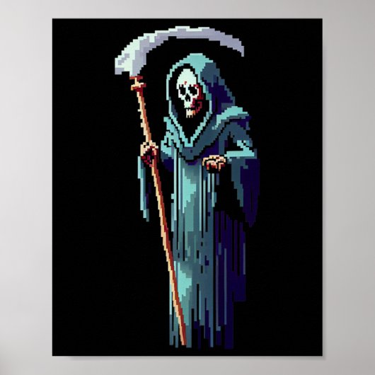Poster Gamer 8 Bit Pixel Art Vidéo Jeu Grim Reaper De De  (Devant)