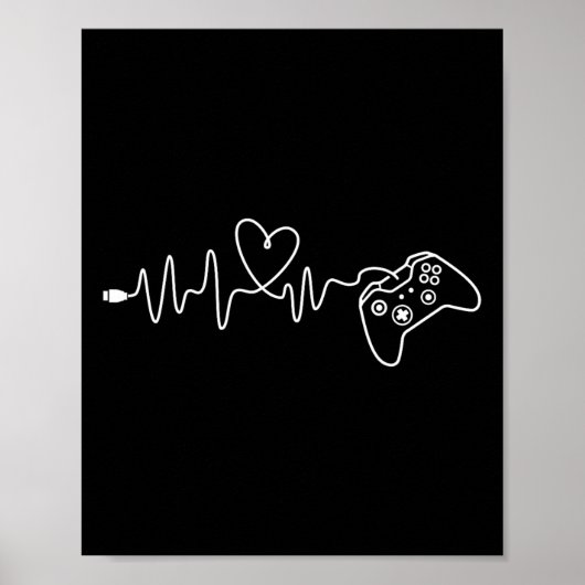 Poster Gamer Heartbeat - Console Gaming Lover Pc Vid (Devant)