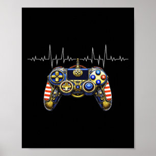 Poster Gamer Heartbeat Design - Contrôleur de jeu Ecg Lin