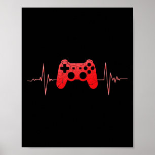 Poster Gamer Heartbeat Pulse Video Game Controller Jeu
