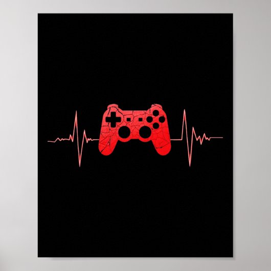 Poster Gamer Heartbeat Pulse Video Game Controller Jeu (Devant)