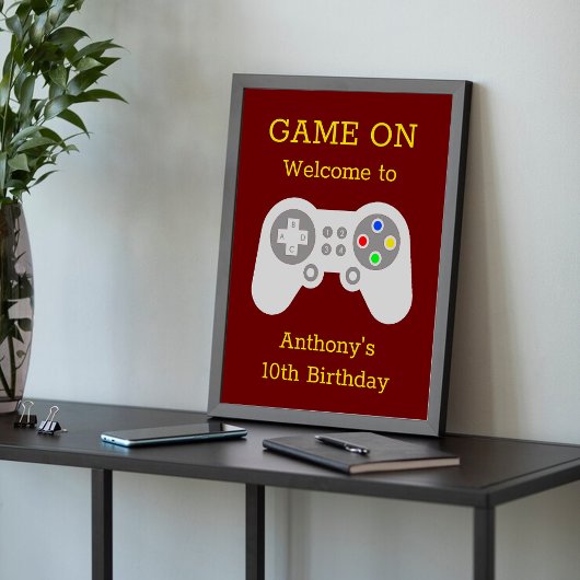 Poster Gamer moderne N'importe quel âge fête d'anniversai