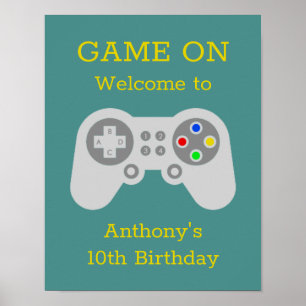 Poster Gamer moderne N'importe quel âge fête d'anniversai