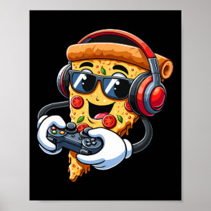 Poster Gamer Pizza Jeux Vidéo Garçon Enthousiaste Gamer A
