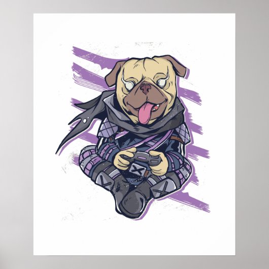 Poster Gamer Pug Ninja Neon Look Teens Graphic (Devant)