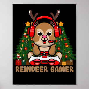Poster Gamer Reindeer jeu vidéo de Noël