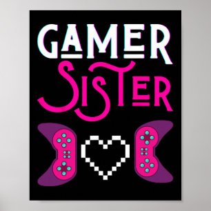 Poster Gamer Sister Joue Vidéo Jeu Funny Sisters Jeu