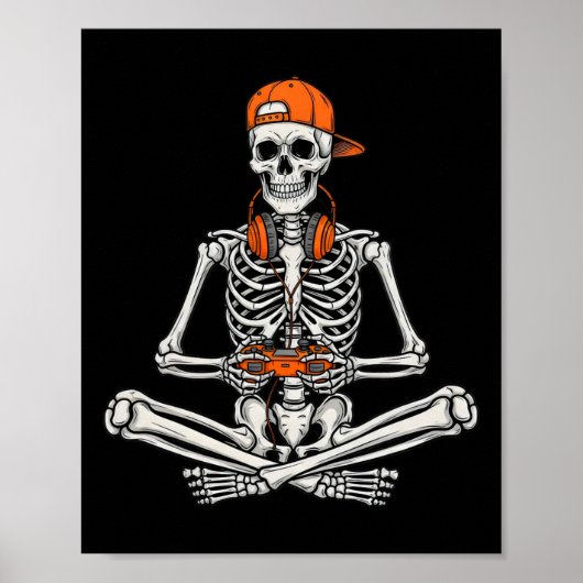 Poster Gamer Skeleton Halloween Video Game Controller Boy (Devant)