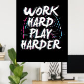 Poster Gamer Word hard Play Harder (Bureau à domicile)