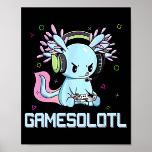 Poster Gamesolotl Cute Axolotl Vidéo Gamer Kawaii Anime B