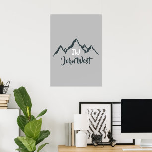 Poster Gamme de montagnes dessinée à la ligne monogramme
