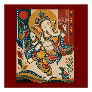 Poster Ganesha de danse coloré - Art folklorique tribal i