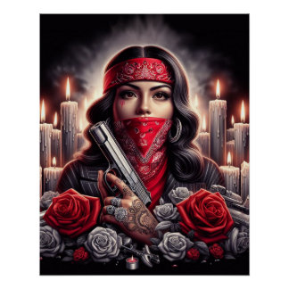 Poster Gangster Girl Hip hop chicano art graphique