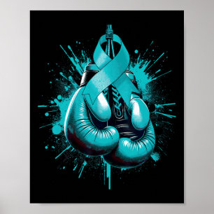 Poster Gant de boxe Turquoise ruban lutte contre le cance