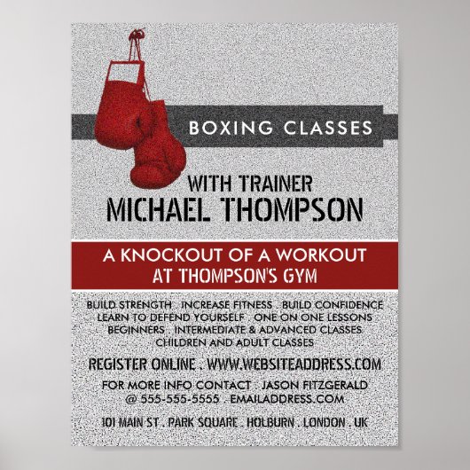 Poster Gants de boxe à grains rouges, Classe de boxe Adve (Devant)